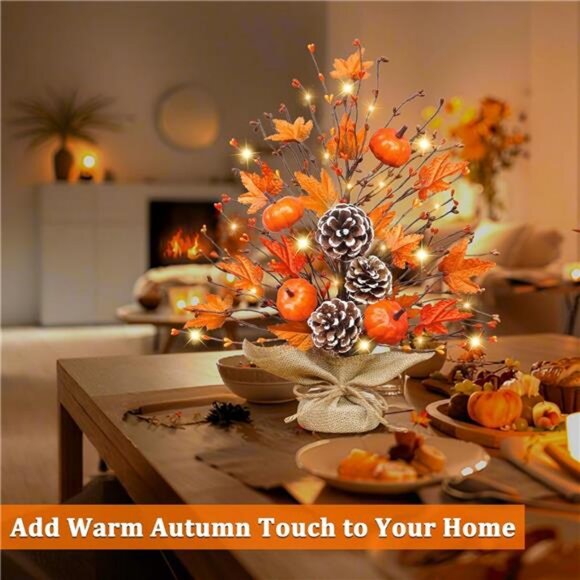 Timer - 2 Pack 18 Inch Lighted Fall Tree Fall Decorations for Home, Fall Maples - Picture 6 of 7